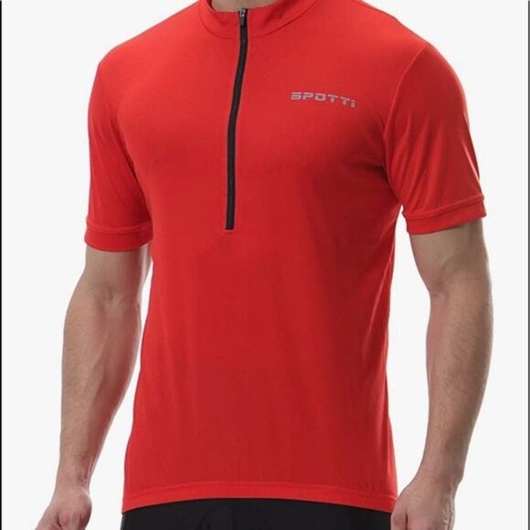 NWT Spotti red men’s medium bicyclist shirt. Zip neck with back pockets - Picture 1 of 8